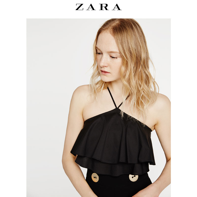 限L码：ZARA 04043013800 女士荷叶边上衣